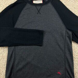 Tommy Bahama Medium Light Sweater Pullover Crew Neck Black Gray, Red Logo